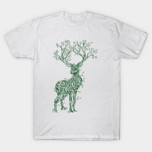 Vine Branch Stag (Dark Green) T-Shirt by Mainahste